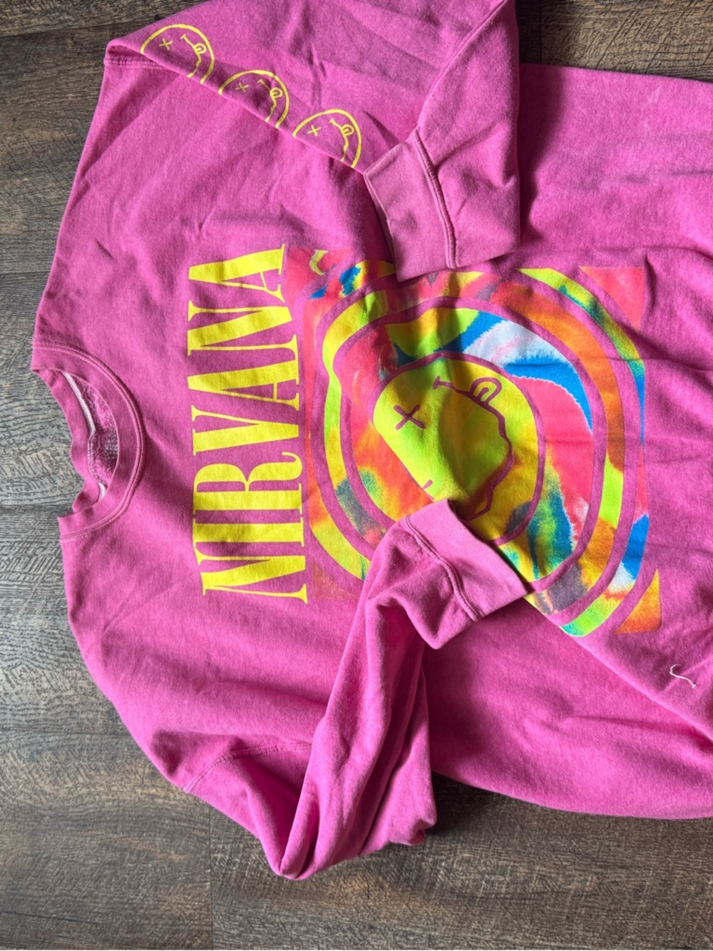 NIRVANA Kids Pink Graphic Pullover Sweatshirt with Yellow Logo